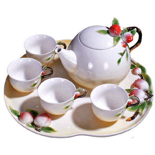  5Cgo 9052896969 法琅瓷壽桃茶具 功夫茶具套裝 整套茶具 陶瓷茶具  MIK602000