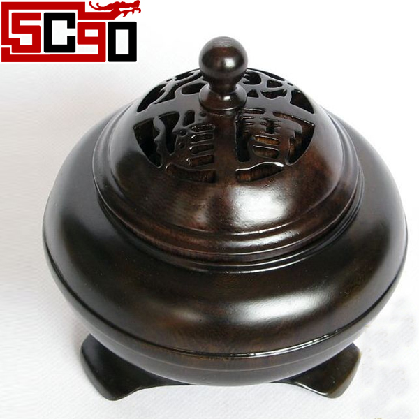  5Cgo 紅木工藝品 鏤空雕刻 商務禮品 木雕 吉祥如意大香爐 P98000