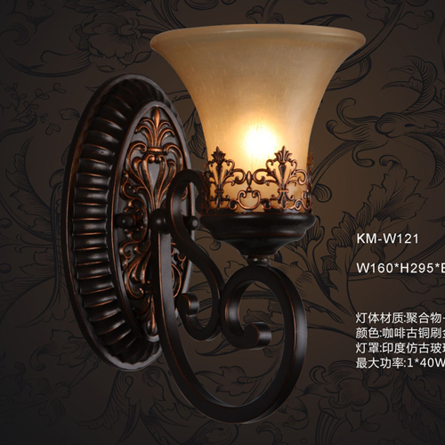 5Cgo 12890195530 歐式壁燈具美式鐵藝床頭鏡前燈飾客廳走廊臥室仿古 SHM91100