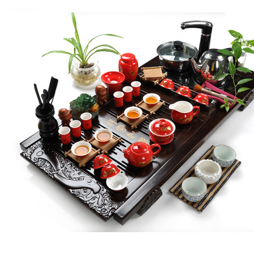5Cgo 18840117564 高檔功夫茶具套裝特價 汝窯陶瓷茶盤實木 頂級大號電磁爐茶具（套裝四）SHM08800