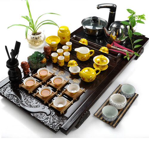 5Cgo 18840117564 高檔功夫茶具套裝特價 汝窯陶瓷茶盤實木 頂級大號電磁爐茶具（套裝五）SHM08800