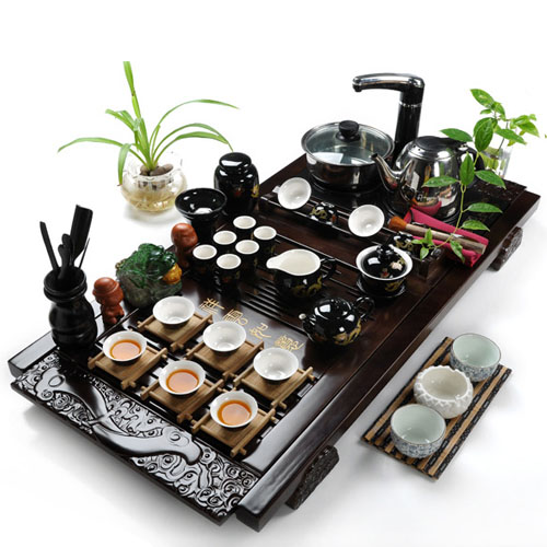 5Cgo 18840117564 高檔功夫茶具套裝特價 汝窯陶瓷茶盤實木 頂級大號電磁爐茶具（套裝六）SHM08800