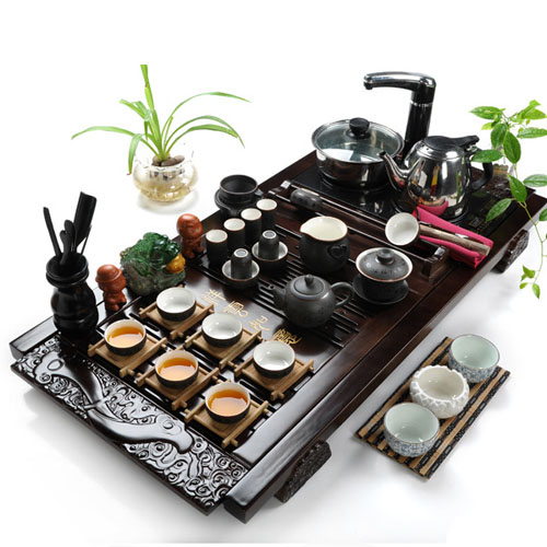 5Cgo 18840117564 高檔功夫茶具套裝特價 汝窯陶瓷茶盤實木 頂級大號電磁爐茶具（套裝七）SHM01900