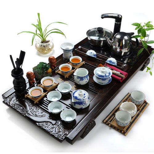 5Cgo 18840117564 高檔功夫茶具套裝特價 汝窯陶瓷茶盤實木 頂級大號電磁爐茶具（套裝十二）SHM08800