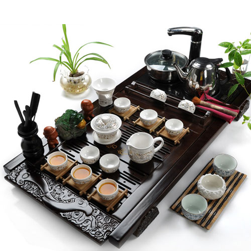 5Cgo 18840117564 高檔功夫茶具套裝特價 汝窯陶瓷茶盤實木 頂級大號電磁爐茶具（套裝十三）SHM59900