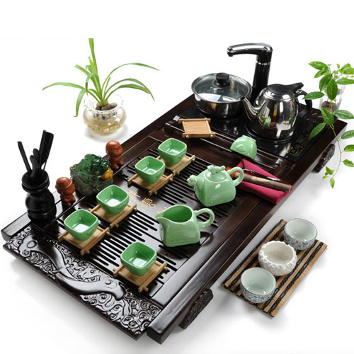 5Cgo 18840117564 高檔功夫茶具套裝特價 汝窯陶瓷茶盤實木 頂級大號電磁爐茶具（套裝十七）SHM01900