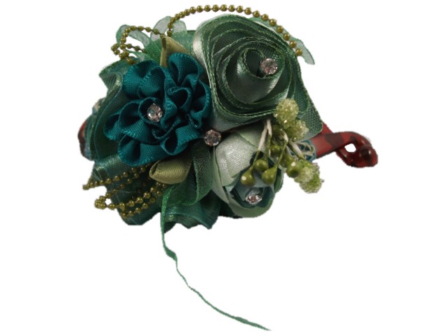 5Cgo STXIU-013 手工立體裝飾 蕾絲綢緞綠色玫瑰花 香蕉夾/鯊魚夾/中抓夾/髮夾 [MIK01000]