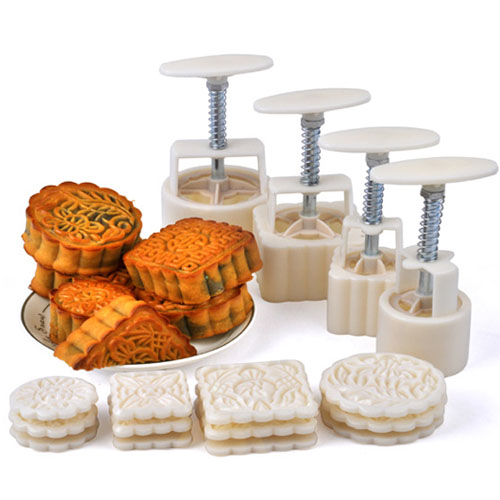 5Cgo 15434642790 月餅模具食物模子綠豆糕香皂 手壓式四件壓模 +12片花片 香皂糕餅膜型 AGL63000