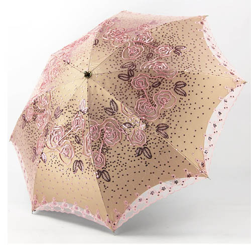 5Cgo 洋傘蕾絲亮片刺繡不透光超強防紫外線二折 遮陽傘 雨傘 折疊傘 防曬傘 太陽傘 LXM52100