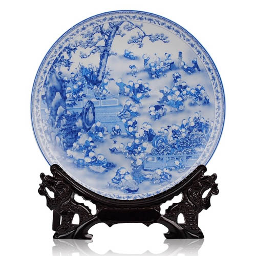 5Cgo 17709486778 陶瓷器 青花瓷百子圖裝飾 盤子擺件 現代時尚家飾 工藝品 裝飾品 擺設 LXM16000