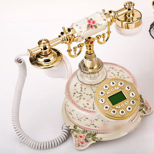 5Cgo 24654480771  歐式時尚仿古電話機田園創意立體玫瑰雕花新款高檔古董電話座機 SHM58100