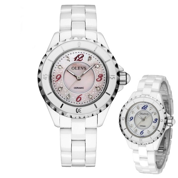 5Cgo 20269679546 陶瓷手錶 白色 陶瓷 水鑽表 時尚防水 陶瓷錶 防水 夜光指針 藍寶石鏡面 AGL00400 