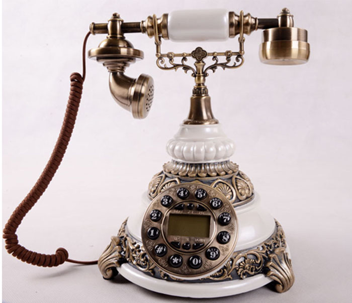 5Cgo 19482308082 歐式仿古電話機/老式座機電話機/復古工藝電話機珍珠白藍屏+免提  XXY26300