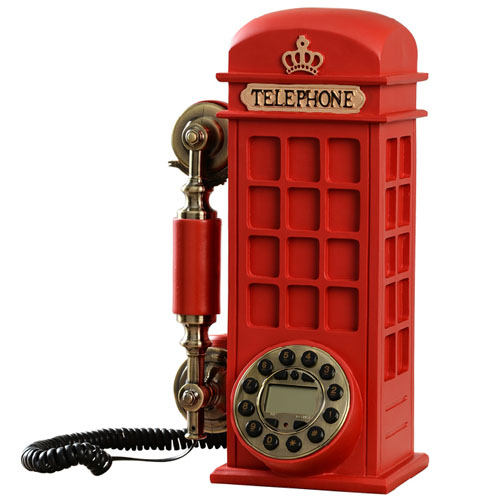 5Cgo 21796595966 仿古電話機 時尚 創意 電話座機 復古電話固定電話 英國英倫風電話亭 按鍵撥號  XXY83200