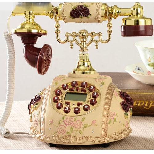 5Cgo 21796220000 歐式仿古電話機有線座機復古帶來電顯示電話座機 紫紅玫瑰電話機 XXY88100
