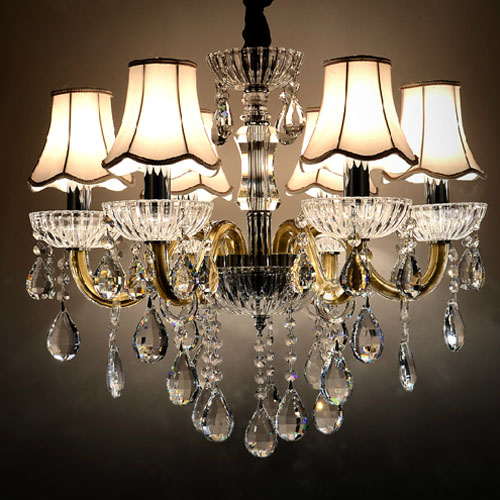 5Cgo 16196254480 歐式水晶燈吸頂吊燈具復古創意布藝客廳餐廳燈飾8005-6 SHM09210