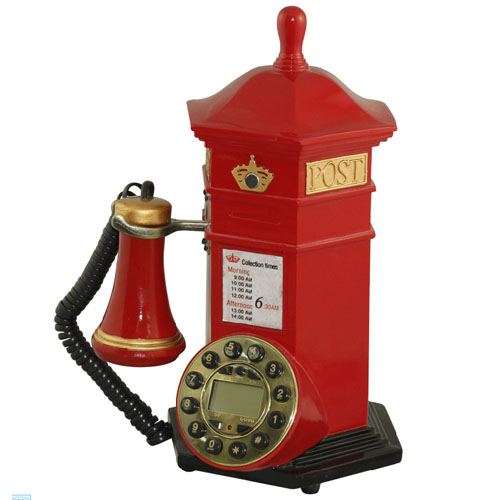 5Cgo 19507397768  電話機時尚創意仿古樹脂電話座機個性古典裝飾座機電話大紅郵局信箱郵箱 XXY03300