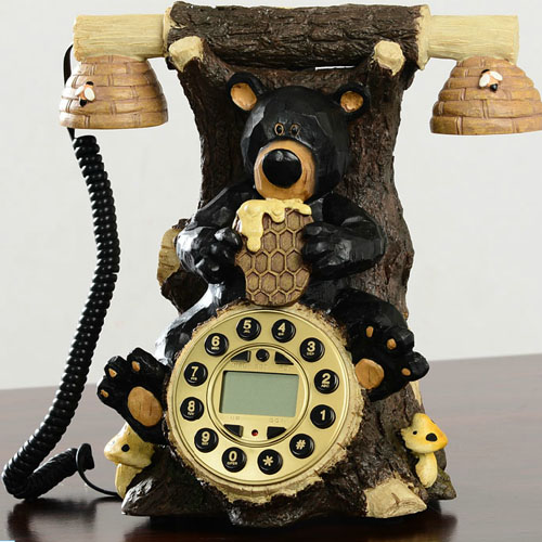 5Cgo 26732264868 卡通仿古電話機創意歐式電話座機復古小熊木頭造型室話 家用兒童房XXY83200