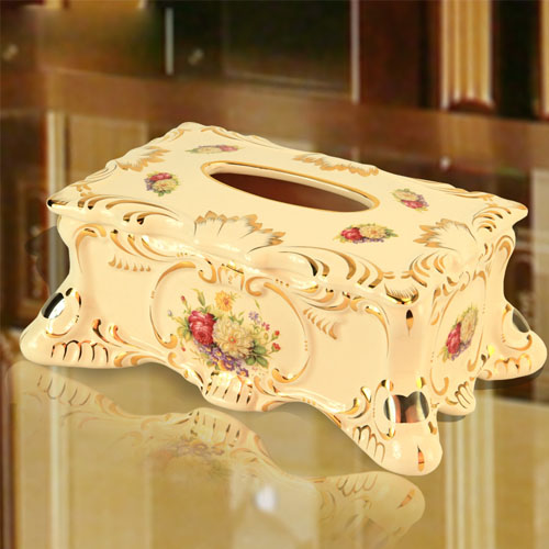 5Cgo 26624000233 新款歐式陶瓷紙巾盒 奢華複古家居抽紙盒婚慶喬遷禮品擺件 SHM29100
