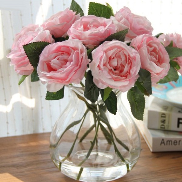 5Cgo 20836916096 歐式清新圓苞玫瑰套裝(花瓶+12支花) 整體花藝 仿真花 假花 絹花 裝飾花 AGL00200
