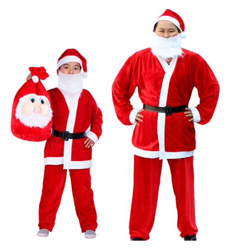 5Cgo   35999322897 聖誕服裝 成人兒童聖誕老人高檔金絲絨超柔聖誕服鞋帽 5件套  MIK56000