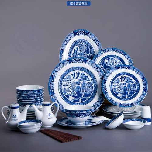 5Cgo 26146000592   景德鎮高白瓷陶瓷瓷器58頭 中式青花瓷餐具套裝禮品古典園林  SHM08810