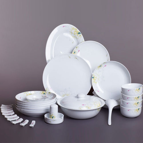 5Cgo 35520182686 景德鎮陶瓷餐具套裝 56頭高白瓷簡約時尚廚房瓷碗盤碟 玉蘭   SHM86500