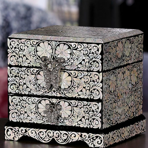 5Cgo 13147020117 螺钿漆器歐式純手工首飾盒 實木質公主可愛飾品盒 收納盒 戒指盒 MIK053