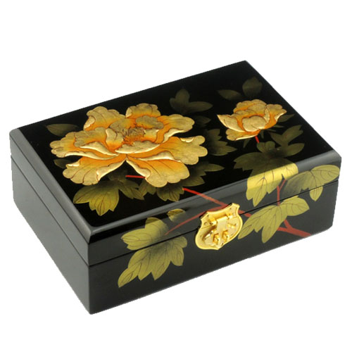 5Cgo 35760740958 平遙漆器首飾盒 複古梳妝盒化妝盒 木質金牡丹21cm飾品盒 收納盒 MIK08000