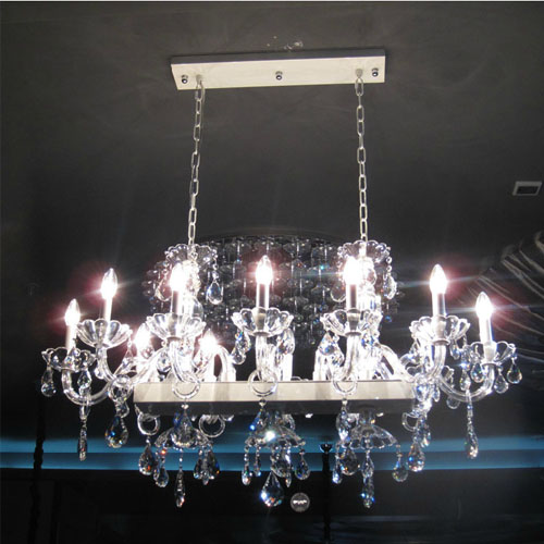 5Cgo 14640807708  最新款長方形餐吊燈珍珠銀高端進口蠟燭水晶燈吊燈客廳餐廳燈飾 SHM14850
