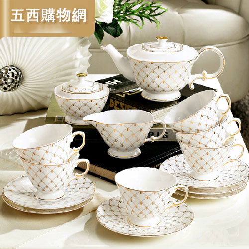 5Cgo 18893267756 15頭高檔歐式英式咖啡杯茶具套裝特價陶瓷器咖啡壺茶壺   SHM75500