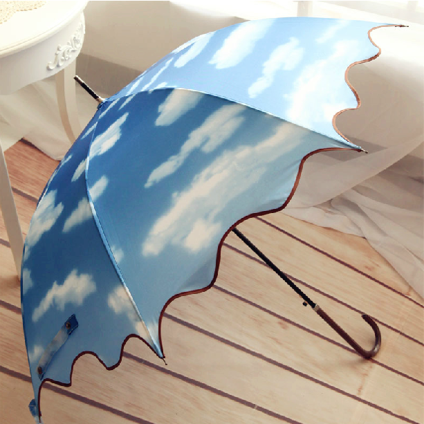 5Cgo 21183627733 黑膠傘晴雨傘 夏季新款蔚藍天空塗鴉防紫外線防曬三折遮陽塗層傘 ZSJ05000