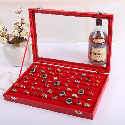 5Cgo  19968815493 高檔帶蓋戒指盒 紅色絨木質首飾盒 珠寶箱飾品盒展示盤 ZSJ06000
