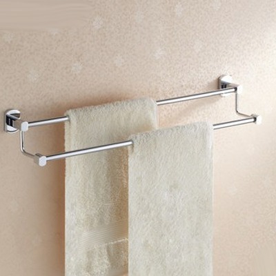 5Cgo 12221083660 全銅雙層毛巾架 衛生間浴室掛件 浴巾架雙桿毛巾桿60CM  WOD0700