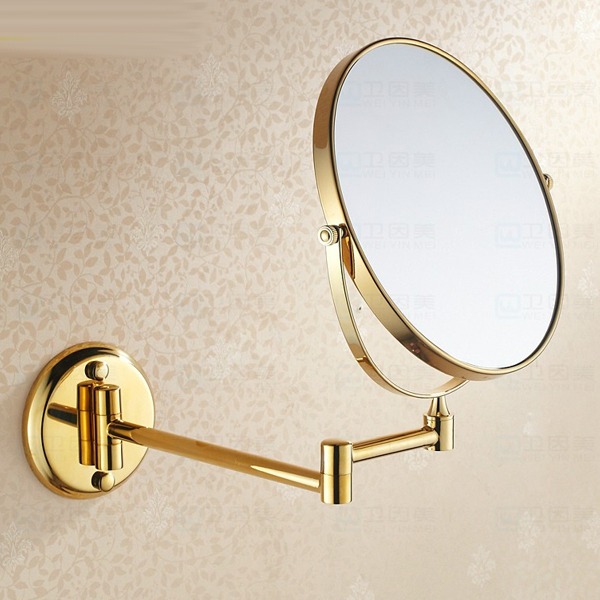 5Cgo  17551156496 全銅鋼衛浴五金雙面美容鏡鍍金放大鏡浴室鏡化妝梳粧鏡 WOD061