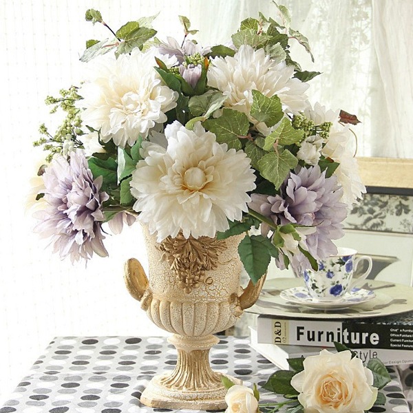 5Cgo 14624585526 巴洛克歐式大理花+羅馬花瓶 整體花藝 仿真花 假花 絹花 裝飾花 AGL62300