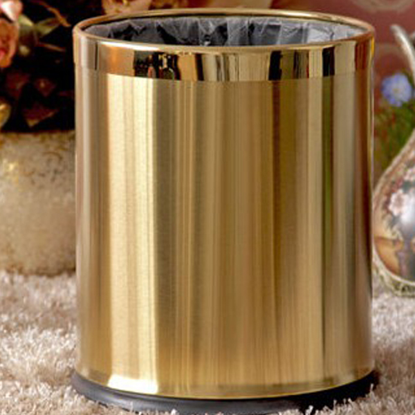 5Cgo 15449715027 垃圾桶垃圾筒金色不鏽鋼無蓋創意時尚酒店會所用品 CHX71100