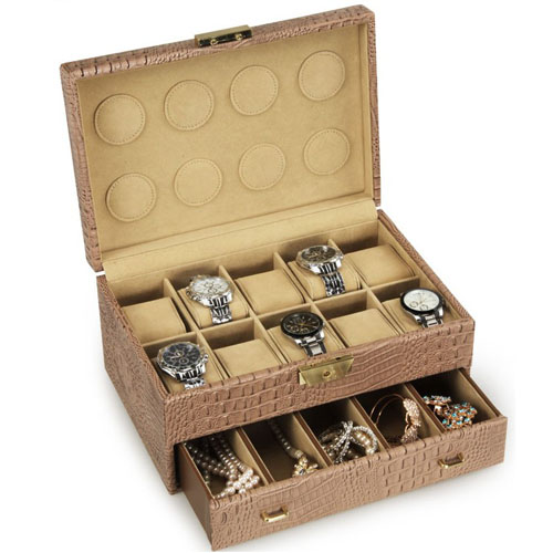 5Cgo 36735328361多功能手錶表盒首飾盒帶鎖手飾盒高檔牛皮真皮首飾收納珠寶盒  ZXJ97600