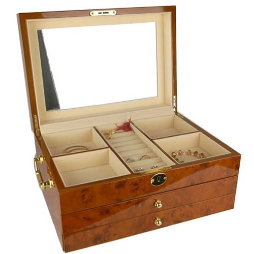 5Cgo 19700243366 木質首飾盒高檔珠寶盒鋼琴漆帶鎖仿古珠寶箱歐式帶鎖飾品盒  ZXJ29500