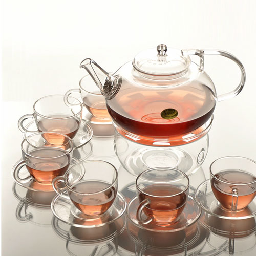5Cgo 10149699479  純手工耐熱透明玻璃茶具套裝防滑設計茶壺800ml  一壺六杯  SHM08000