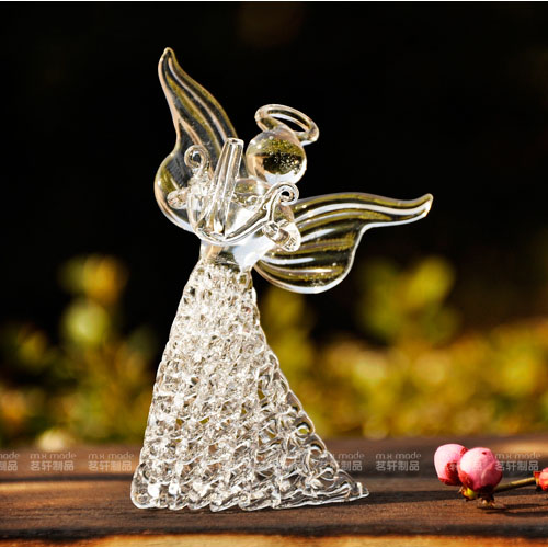 5Cgo 17551177569 歐式水晶透明撫琴祈福天使 創意玻璃拉絲天使 時尚家居飾品（5個）SHM91000