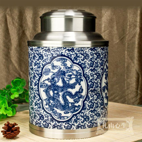 5Cgo 18878968007  馬來西亞 茶葉罐青花瓷茶具密封罐陶瓷錫罐大號 商務創意實用禮物  CJS83700