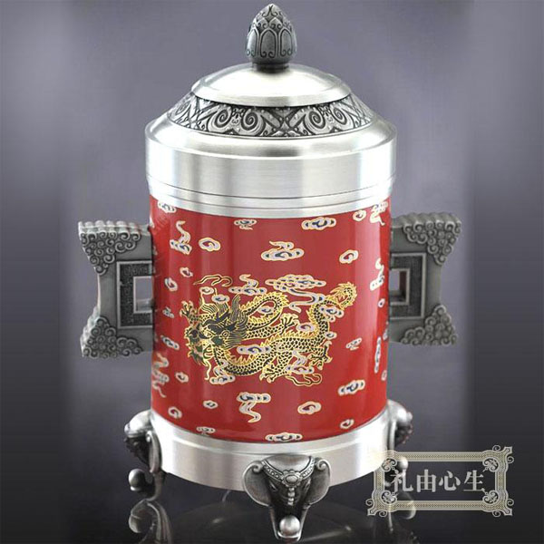5Cgo 13679349641 馬來西亞錫器錫罐陶瓷茶具紅瓷茶葉罐大商務禮品結婚禮物創意實用 CJS88800