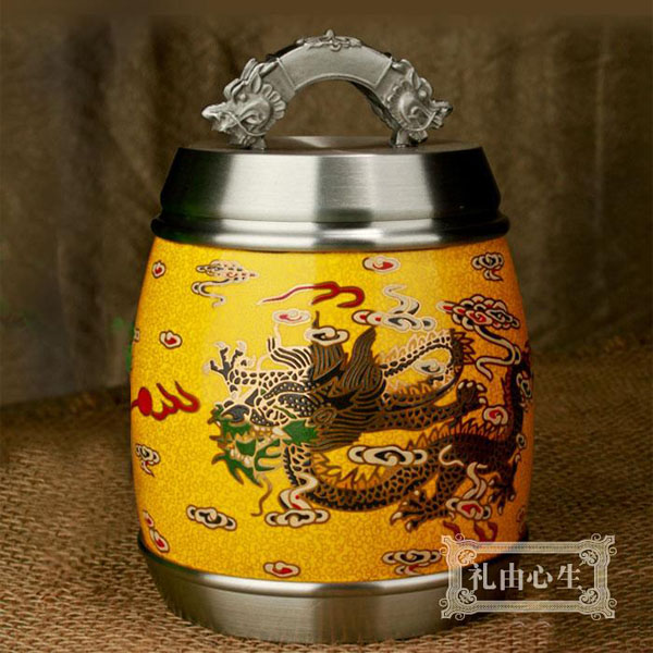 5Cgo 13678477529  馬來西亞 錫罐錫器茶葉罐大號黃瓷陶瓷茶具 結婚父親禮品創意實用 CJS38300