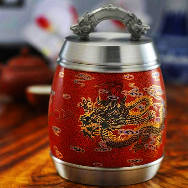 5Cgo 522090741573 錫罐 錫器 茶葉罐密封罐陶瓷中國紅瓷茶具儲物罐 創意實用商務禮物  CJS68300