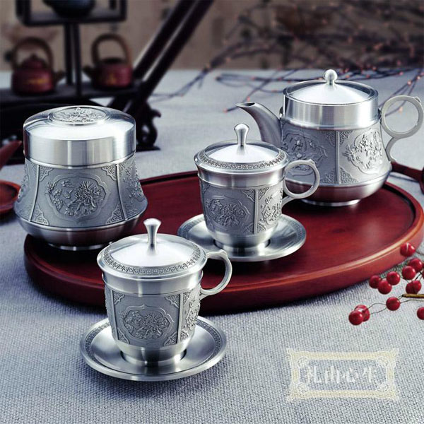 5Cgo 17038688448 馬來西亞 錫器 花開富貴 功夫茶具套裝茶壺茶杯實用 商務 結婚創意禮品 CJS88510