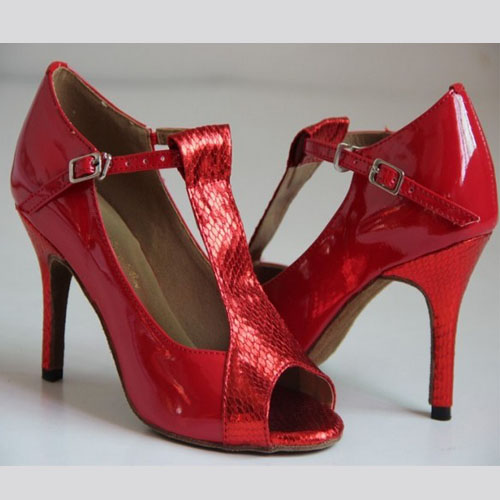 5Cgo 14606411938 女式成人拉丁舞鞋跳舞鞋軟底舞蹈鞋國標交誼舞鞋紅色漆皮舞鞋  ZXJ60100