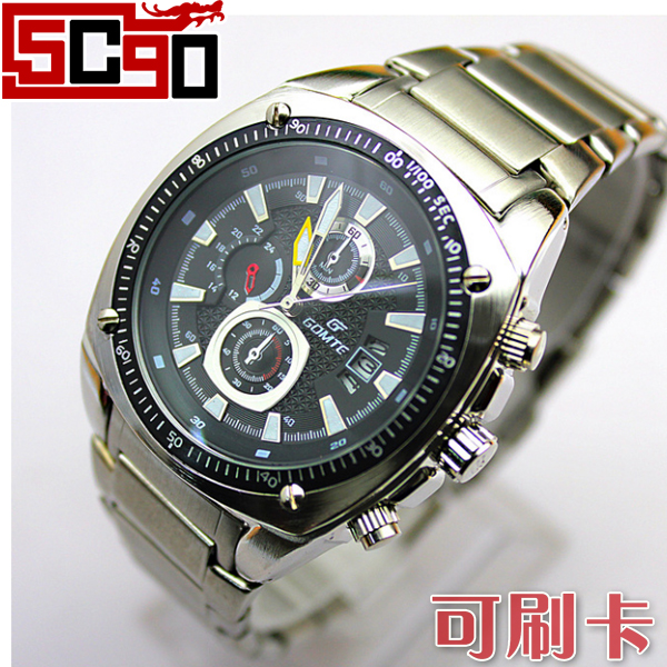 5Cgo gomte鋼帶 單曆男款指針 石英錶 手錶禮品 男士手錶EF-553D-1AV P07000